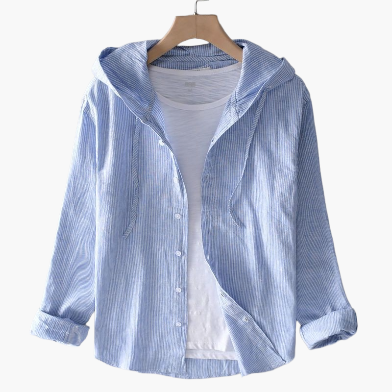 Damska koszula casual z kapturem – swobodna koszula overshirt w paski na co dzień i do biura