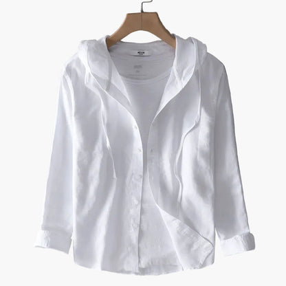 Damska koszula casual z kapturem – swobodna koszula overshirt w paski na co dzień i do biura