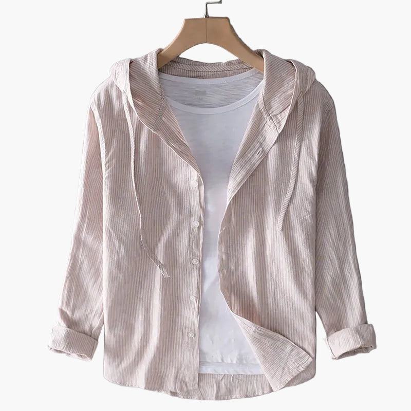 Damska koszula casual z kapturem – swobodna koszula overshirt w paski na co dzień i do biura