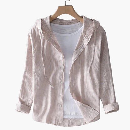 Damska koszula casual z kapturem – swobodna koszula overshirt w paski na co dzień i do biura