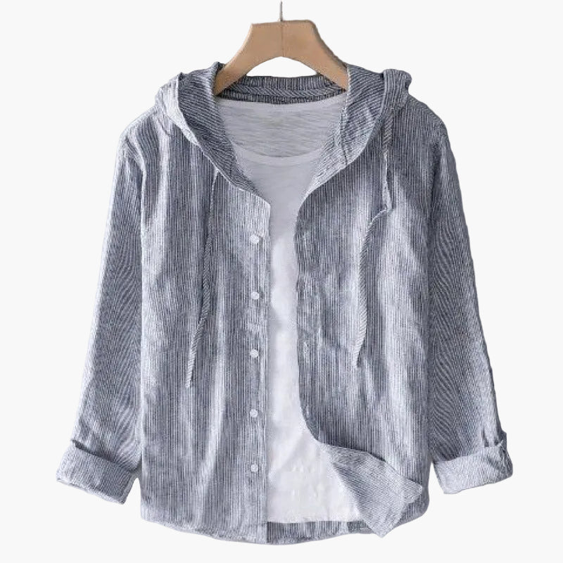 Damska koszula casual z kapturem – swobodna koszula overshirt w paski na co dzień i do biura