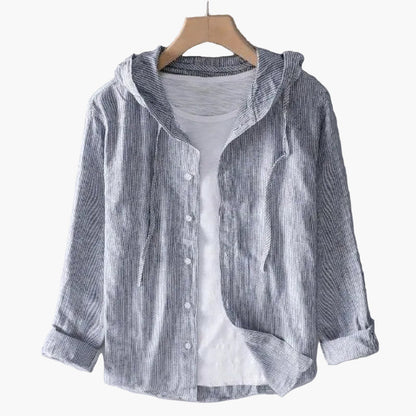 Damska koszula casual z kapturem – swobodna koszula overshirt w paski na co dzień i do biura