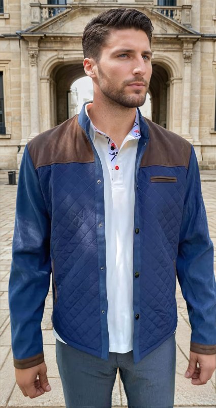 Męska pikowana kurtka w stylu patchwork – Elegancki casualowy look na co dzień i na czas wolny