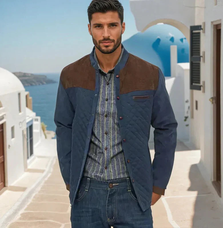 Męska pikowana kurtka w stylu patchwork – Elegancki casualowy look na co dzień i na czas wolny