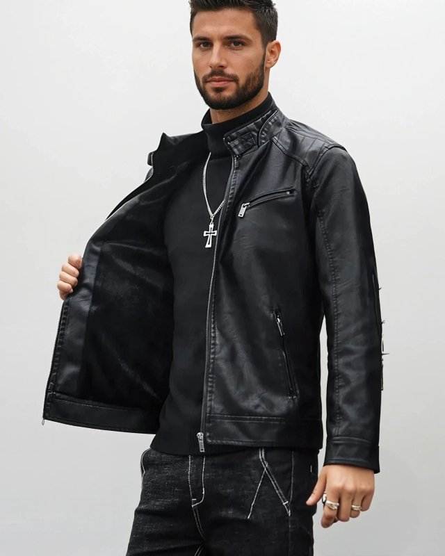 Blouson biker homme style moderne – Veste casual en simili cuir pour quotidien et vie nocturne