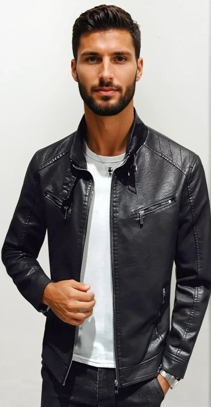 Blouson biker homme style moderne – Veste casual en simili cuir pour quotidien et vie nocturne