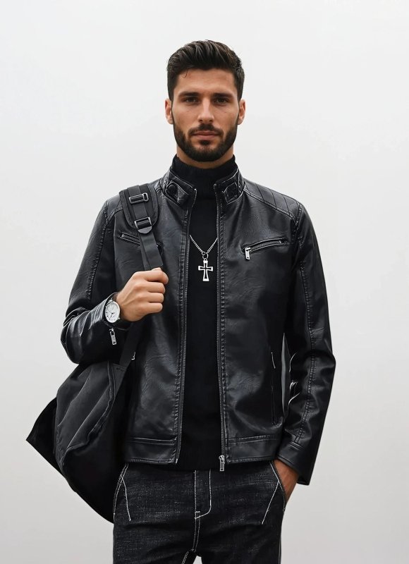 Blouson biker homme style moderne – Veste casual en simili cuir pour quotidien et vie nocturne