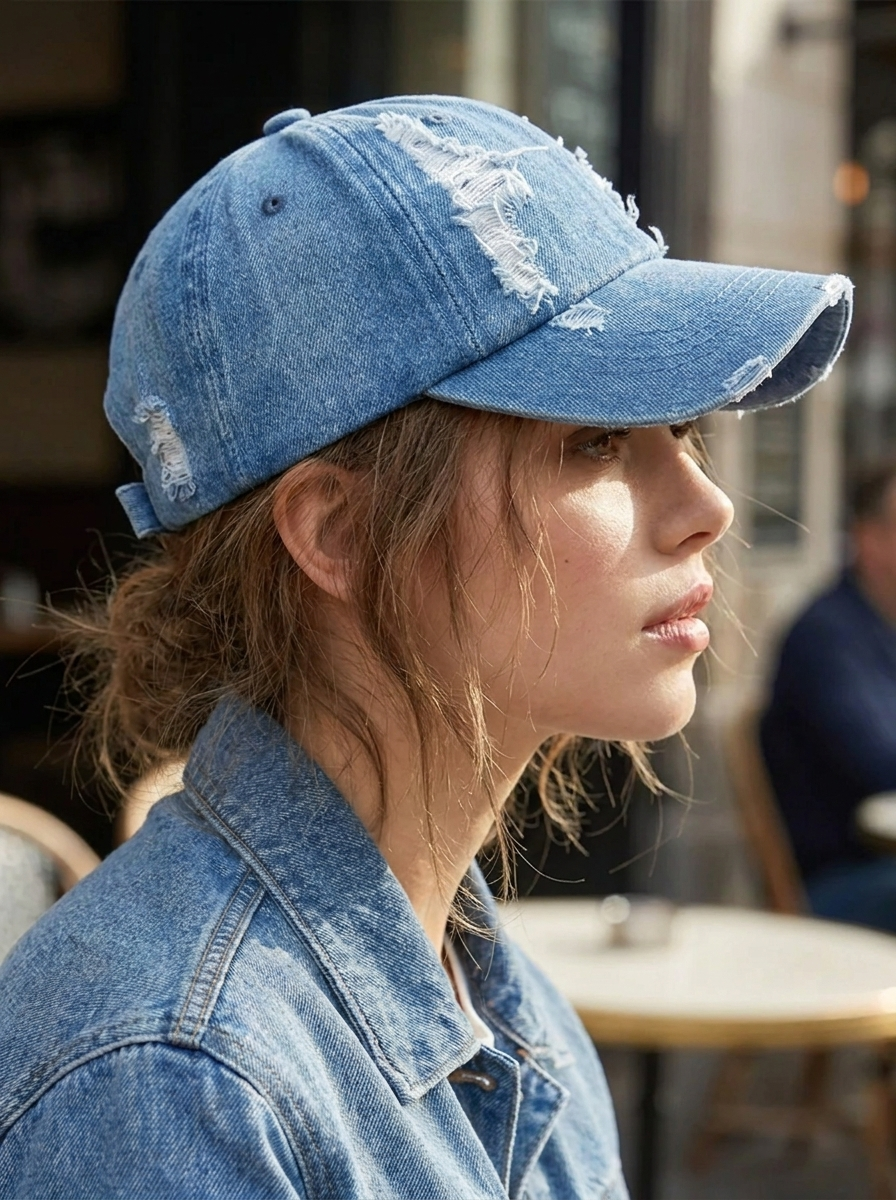Zonnehoed van denim met verstelbaar bandje
