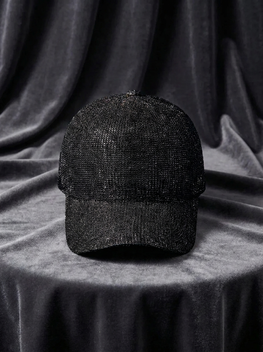 Baseballpet voor dames met netstructuur en pailletten