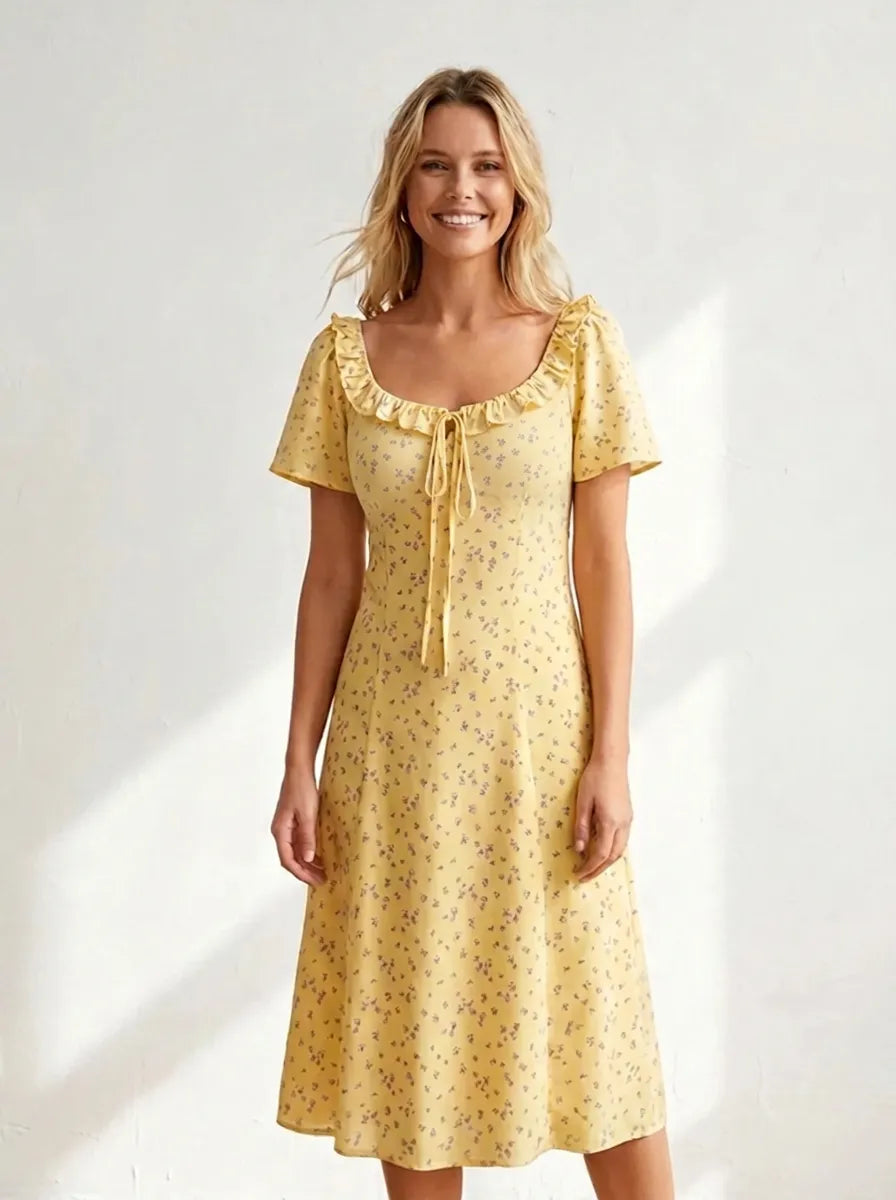 Diana | Midi-jurk voor dames met bloemenprint, V-hals en korte mouwen