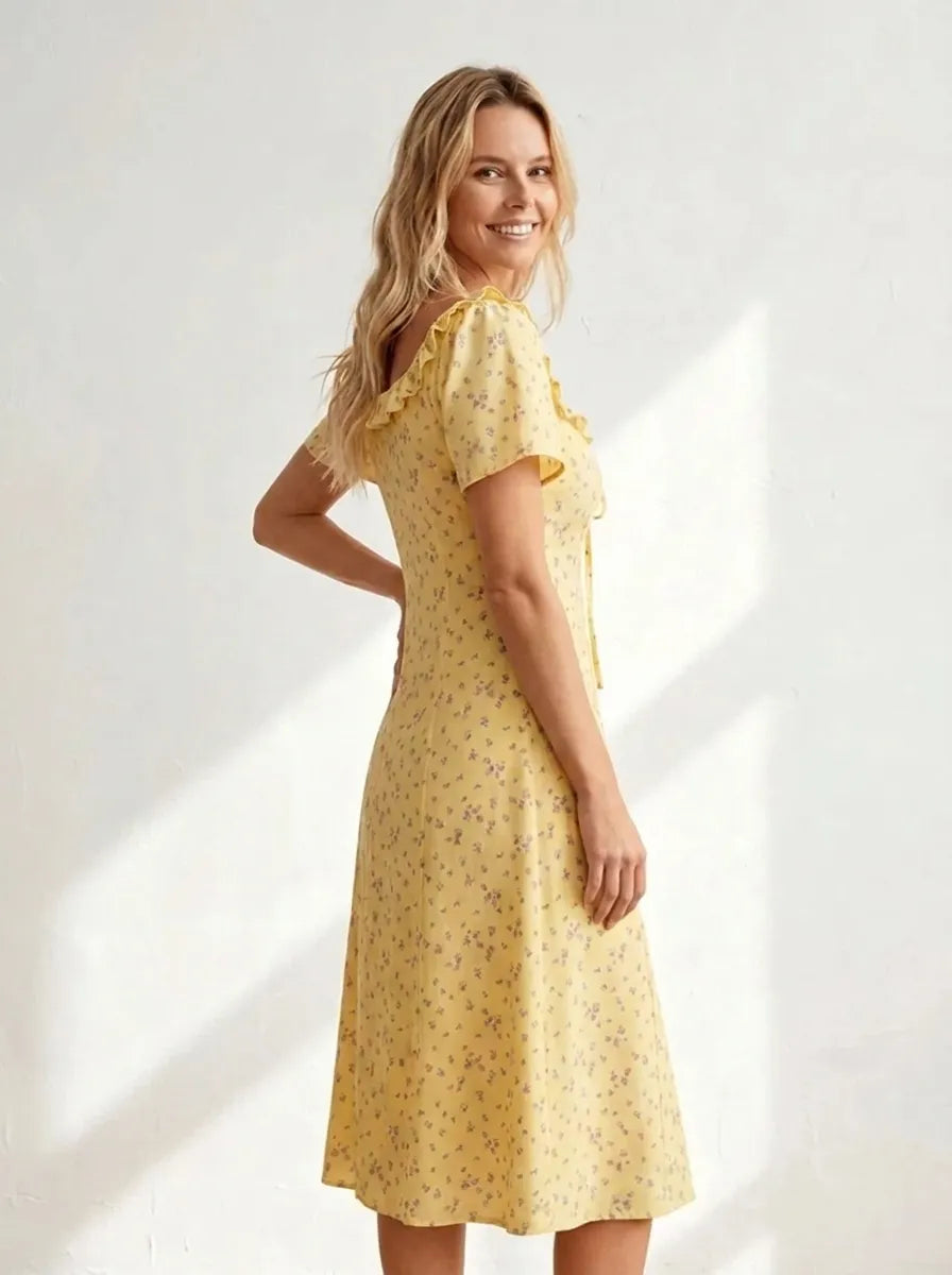 Diana | Midi-jurk voor dames met bloemenprint, V-hals en korte mouwen