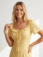 Diana | Midi-jurk voor dames met bloemenprint, V-hals en korte mouwen