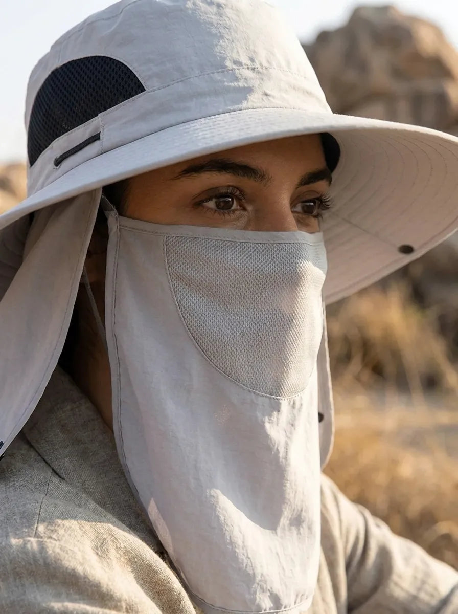 Vissershoed voor dames met UV-bescherming, afneembare nekflap en ademende netstructuur