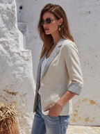 Gestreepte blazer voor dames met lange mouwen, zakken en knopen