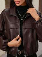 Cropped jack van imitatieleer voor dames met ritszakken en getailleerde snit