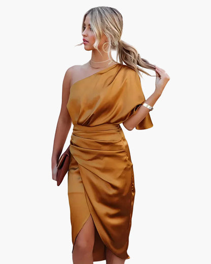 Robe de soirée midi asymétrique femme – Robe élégante une épaule pour occasions spéciales