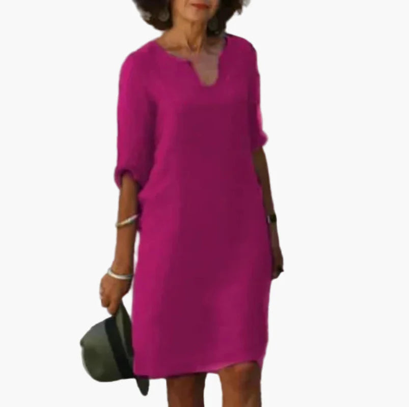 Abito da donna con scollo a V e maniche 3/4 – Abito casual e quotidiano senza tempo, elegante