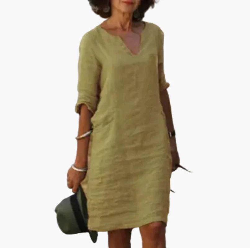 Abito da donna con scollo a V e maniche 3/4 – Abito casual e quotidiano senza tempo, elegante
