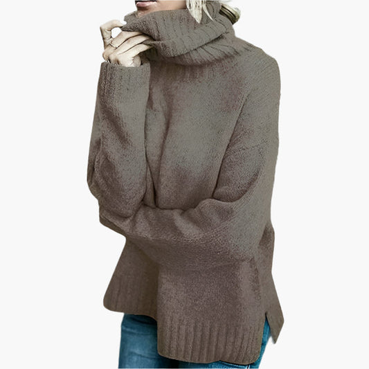 Pull oversize à col roulé femme – Pull en maille confortable pour les loisirs avec col haut, style moderne
