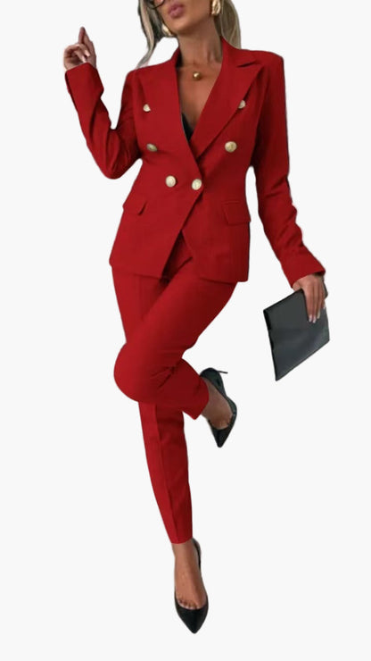 Dame business dress todelt med innsvinget snitt – Elegant buksedress for kontor og arrangementer