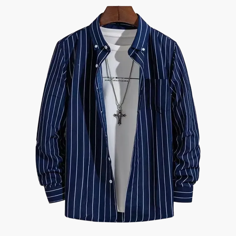 Chemise homme business loisirs à rayures – Chemise classique à manches longues pour bureau et quotidien