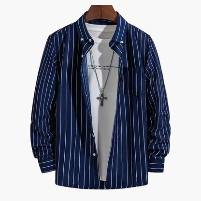 Chemise homme business loisirs à rayures – Chemise classique à manches longues pour bureau et quotidien