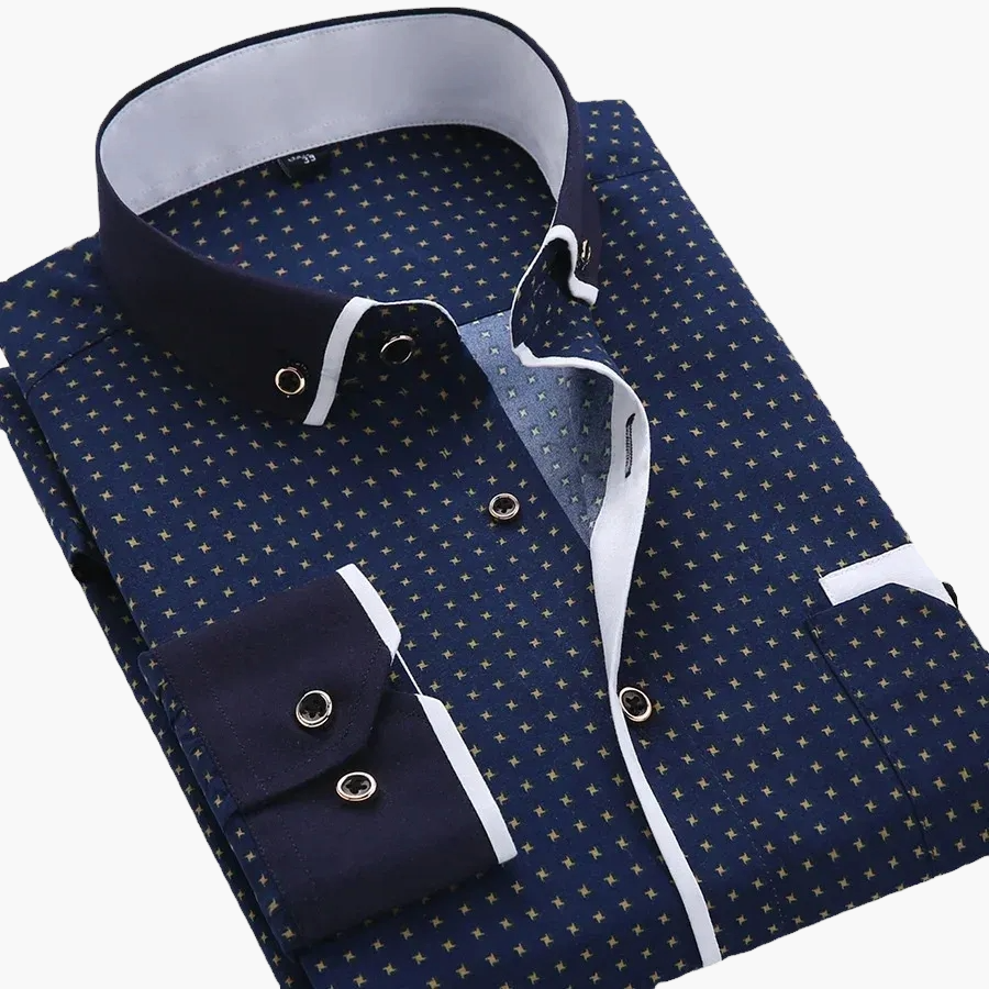 Camisa casual business para hombre con patrón moderno de manga larga – Diseño estiloso para oficina y uso diario