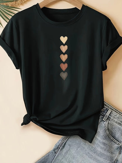 Dames T-shirt met hartprint en moderne vrijetijdslook – Perfect voor vakantie & dagelijks gebruik