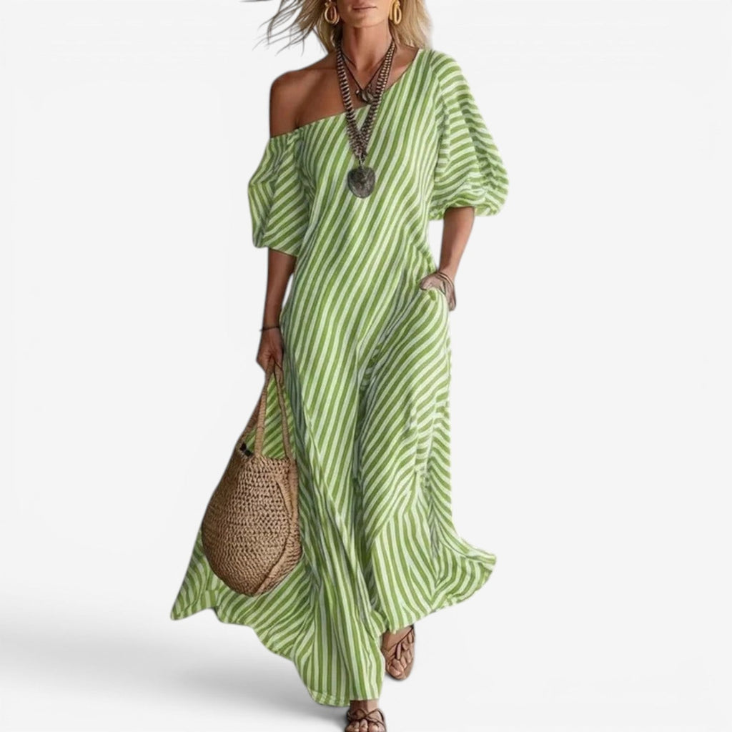 Inoni | Gestreepte off-shoulder maxi-jurk voor dames