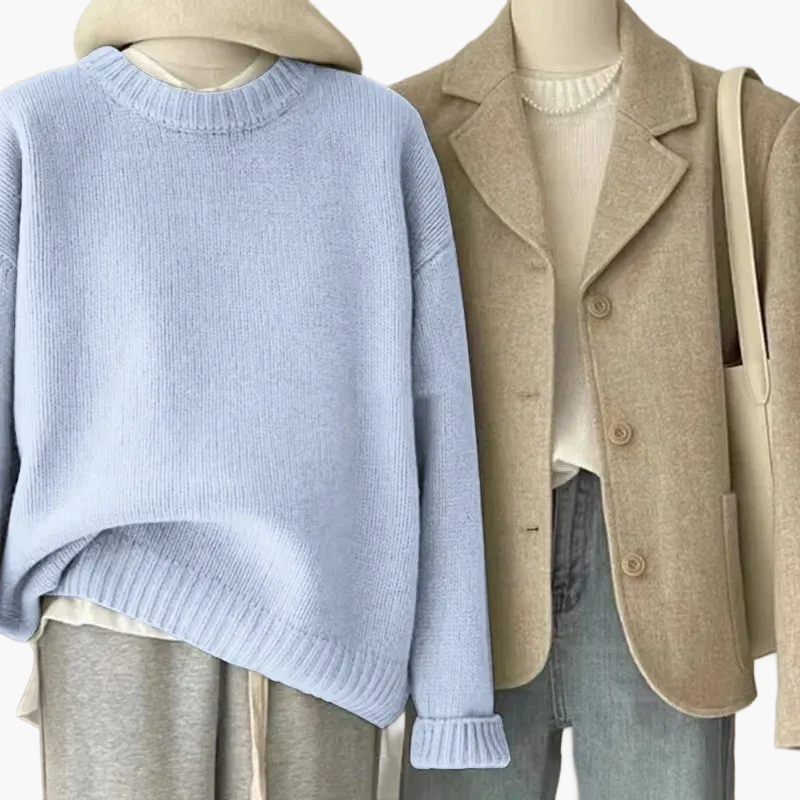 Dames Casual Set met Gebreide Trui en Blazer – Modieuze Vrijetijdslook voor Dagelijks Gebruik & Kantoor