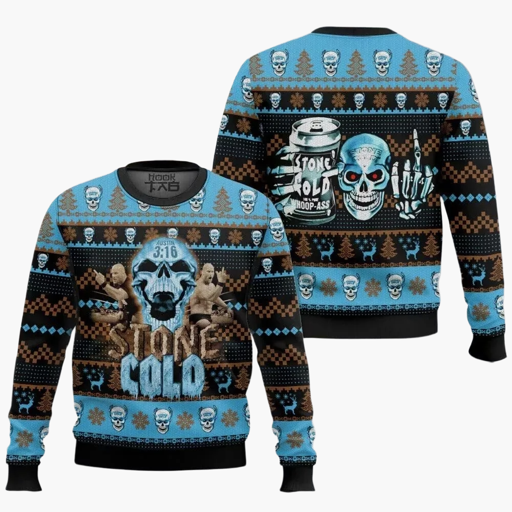 Pull moche de Noël homme Stone Cold Steve Austin – Pull fan de catch pour Noël et hiver