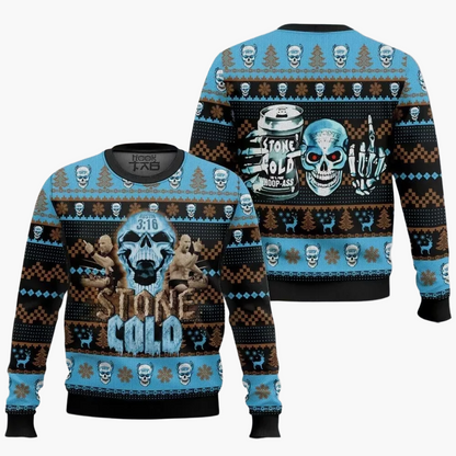 Pull moche de Noël homme Stone Cold Steve Austin – Pull fan de catch pour Noël et hiver