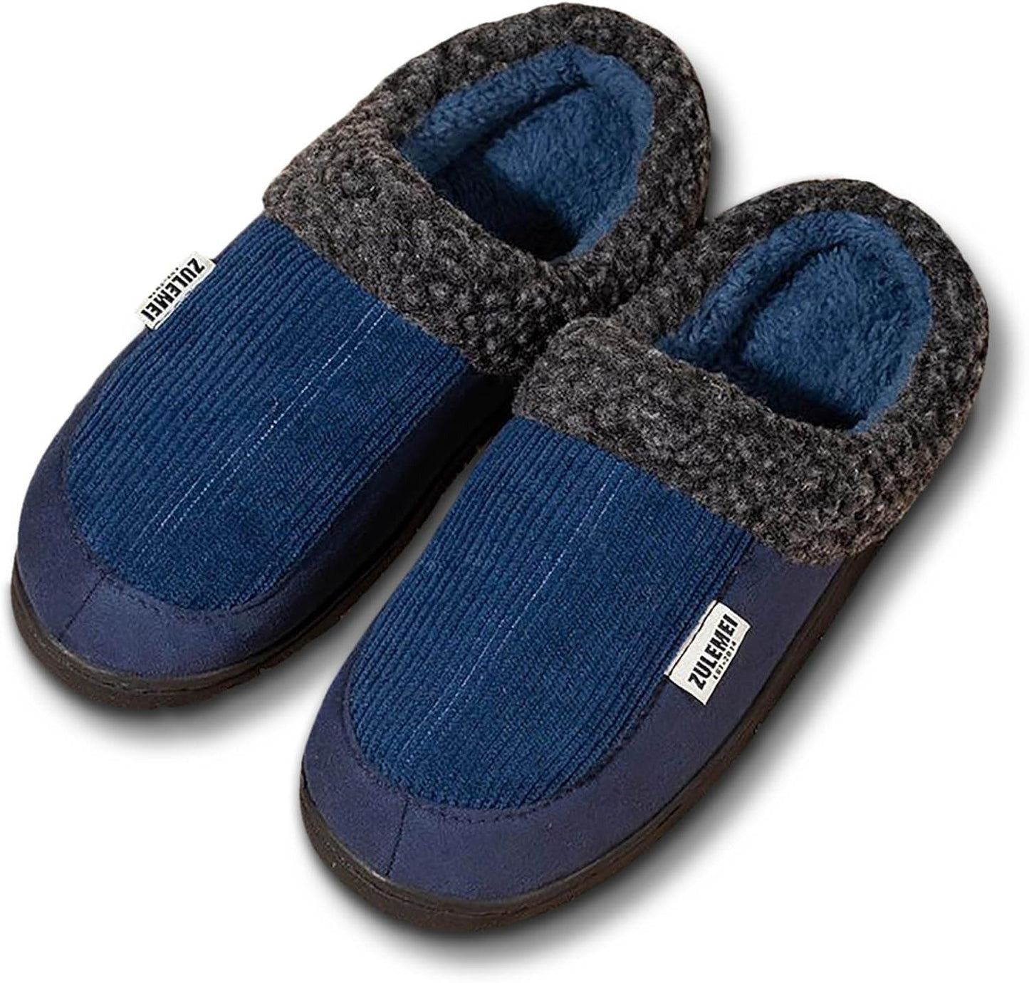 Unisex winterslippers grijs, geribbeld, met pluche voering en stevige zool