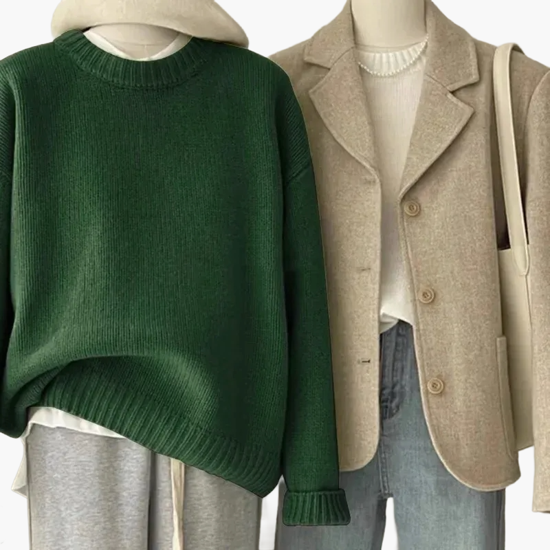 Dames Casual Set met Gebreide Trui en Blazer – Modieuze Vrijetijdslook voor Dagelijks Gebruik & Kantoor