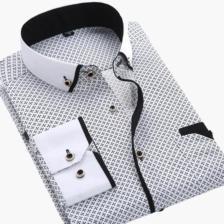 Camisa casual business para hombre con patrón moderno de manga larga – Diseño estiloso para oficina y uso diario