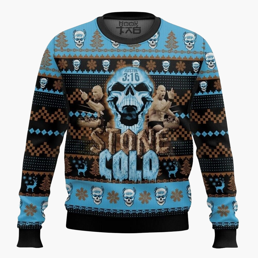 Pull moche de Noël homme Stone Cold Steve Austin – Pull fan de catch pour Noël et hiver