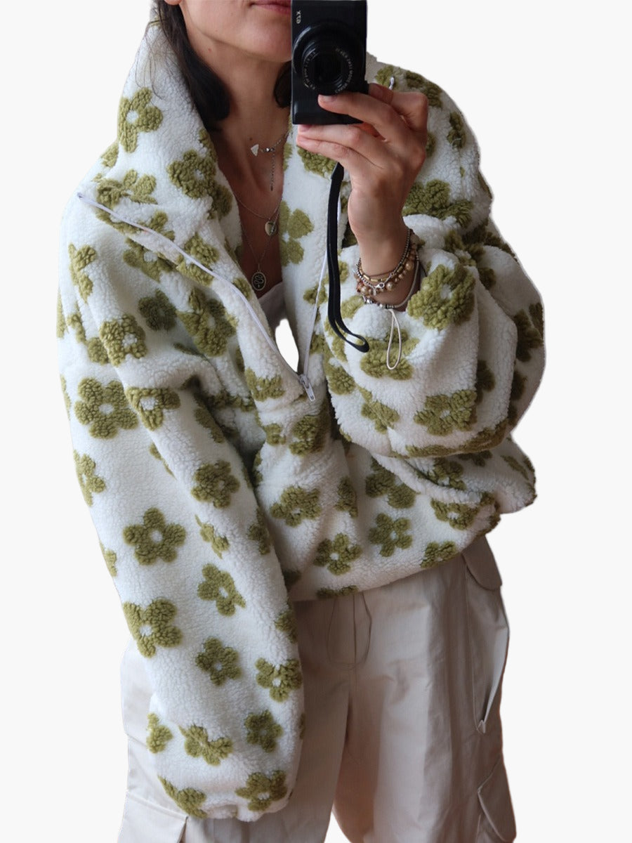 Pull polaire bohème femme à motif floral – Sweat douillet pour loisirs en automne et soirées cosy