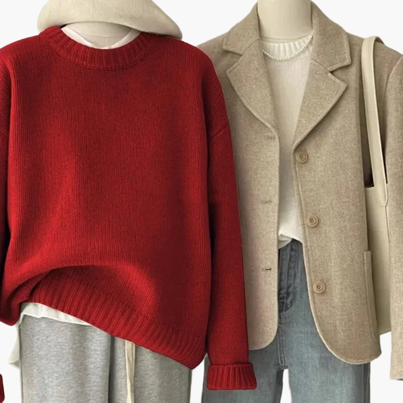 Dames Casual Set met Gebreide Trui en Blazer – Modieuze Vrijetijdslook voor Dagelijks Gebruik & Kantoor