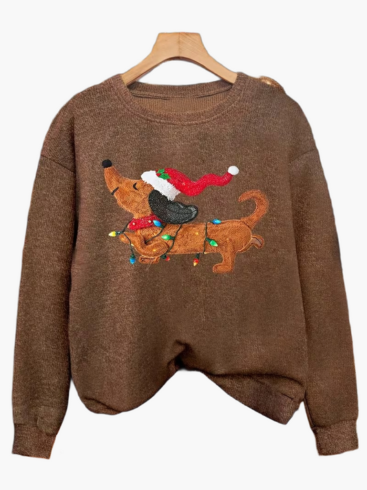 Damernas jultröja med hundmotiv – Rolig casual sweater för högtiderna