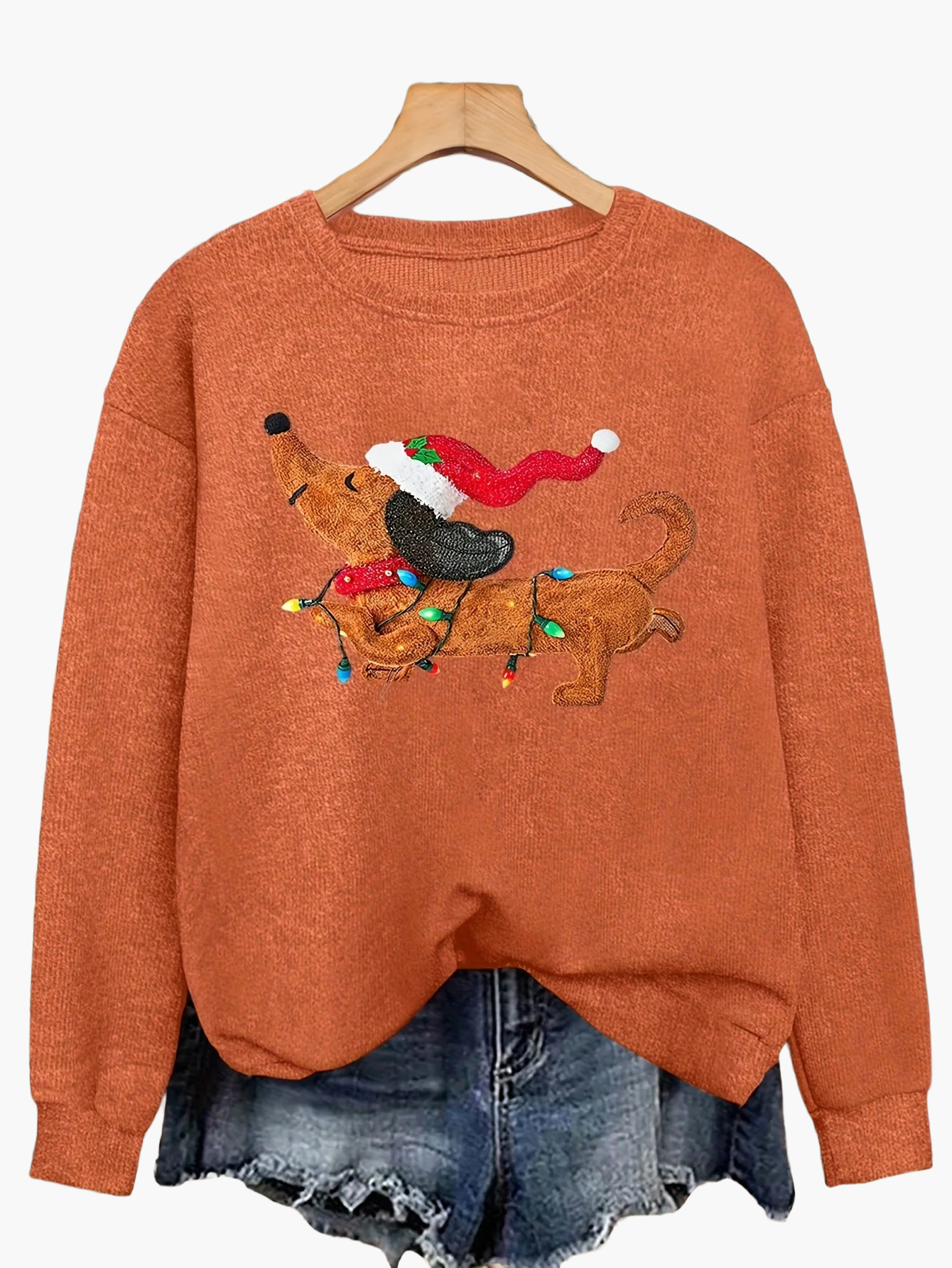 Damski świąteczny sweter z motywem psa – Zabawny casualowy sweter na święta