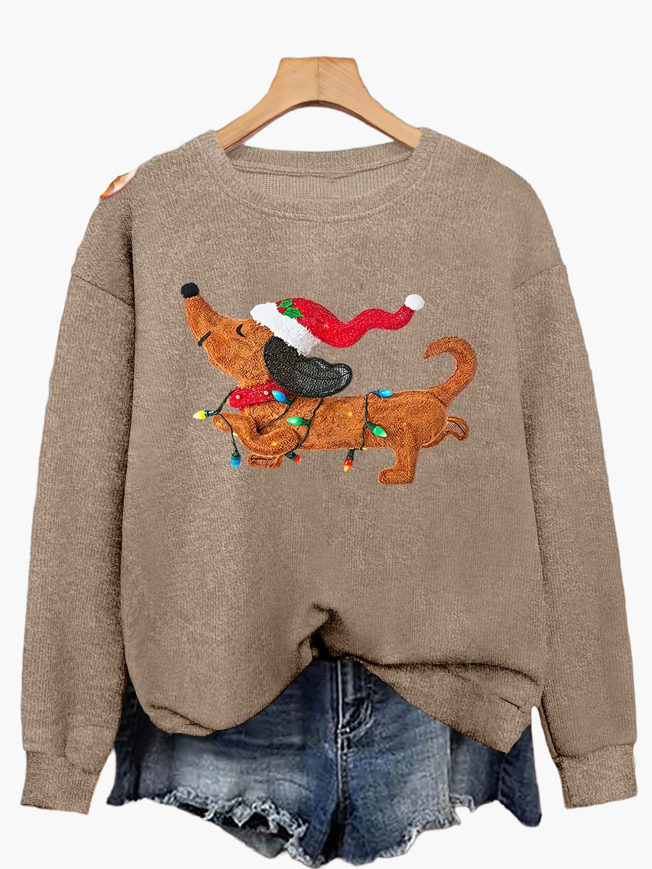 Damski świąteczny sweter z motywem psa – Zabawny casualowy sweter na święta