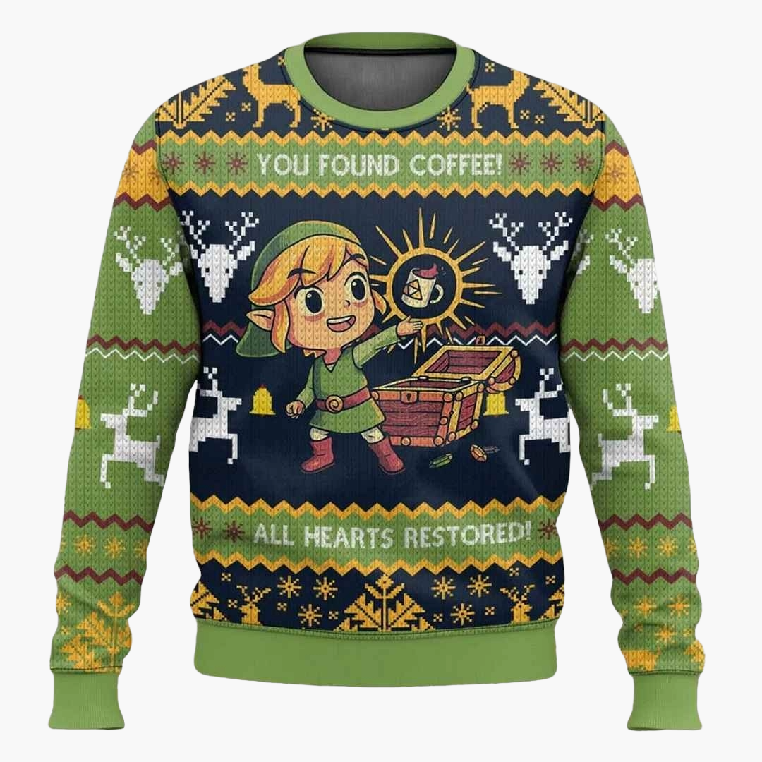 Maglione Ugly Christmas Sweater unisex Gaming – Divertente maglione retrò con design Coffee & cuore per fan