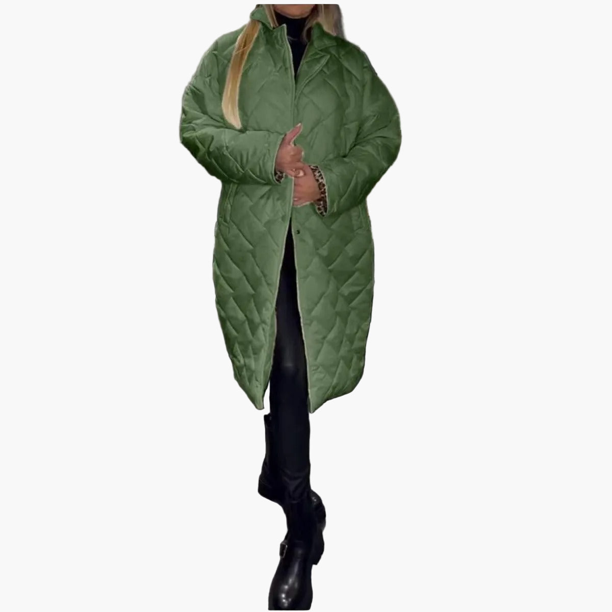 Damen Steppmantel Winter Wende-Design mit Leopardenmuster – Stilvoller Alltagsmantel