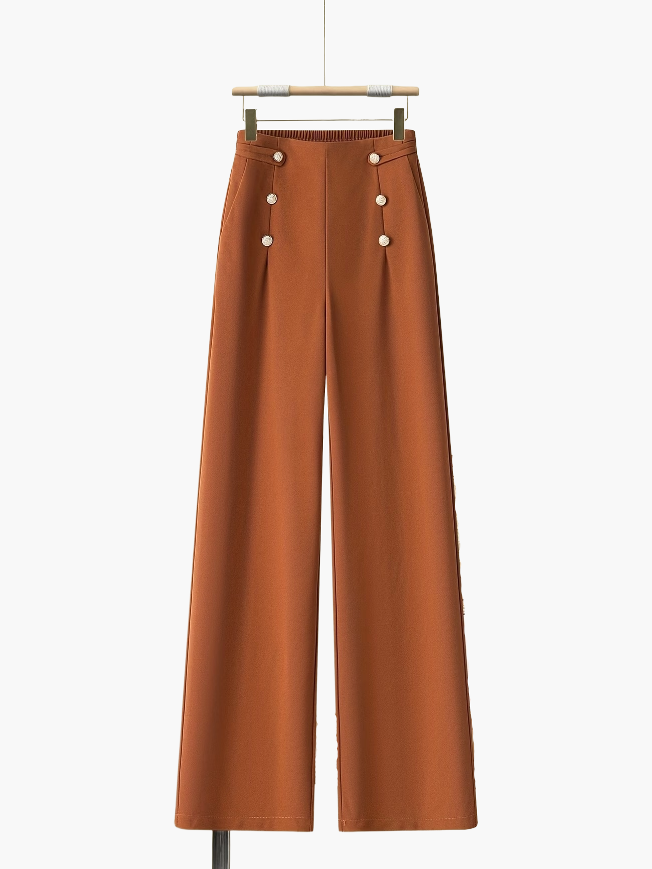 Damen Elegante Weite Bein Hose mit Knopfdetails – Perfekt für Freizeit und Büro