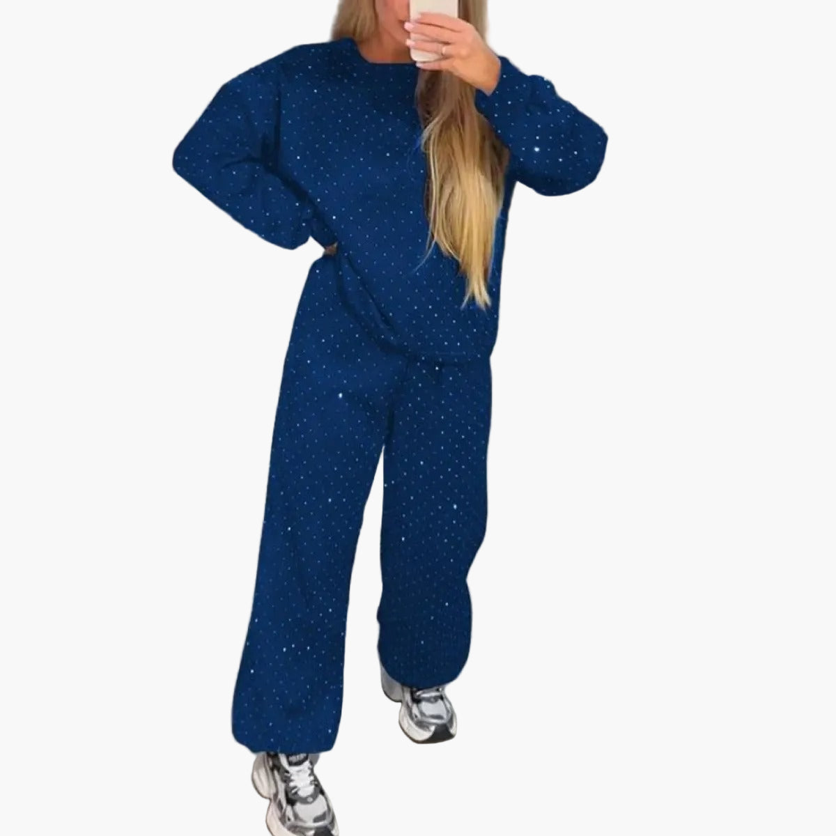 Damen Freizeit Jogginganzug Set mit Strass – Modischer Oversize Look für Alltag & Streetwear