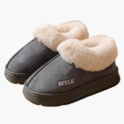 Pantofole invernali da donna con bordo in pelliccia e suola antiscivolo – Comode pantofole calde per casa
