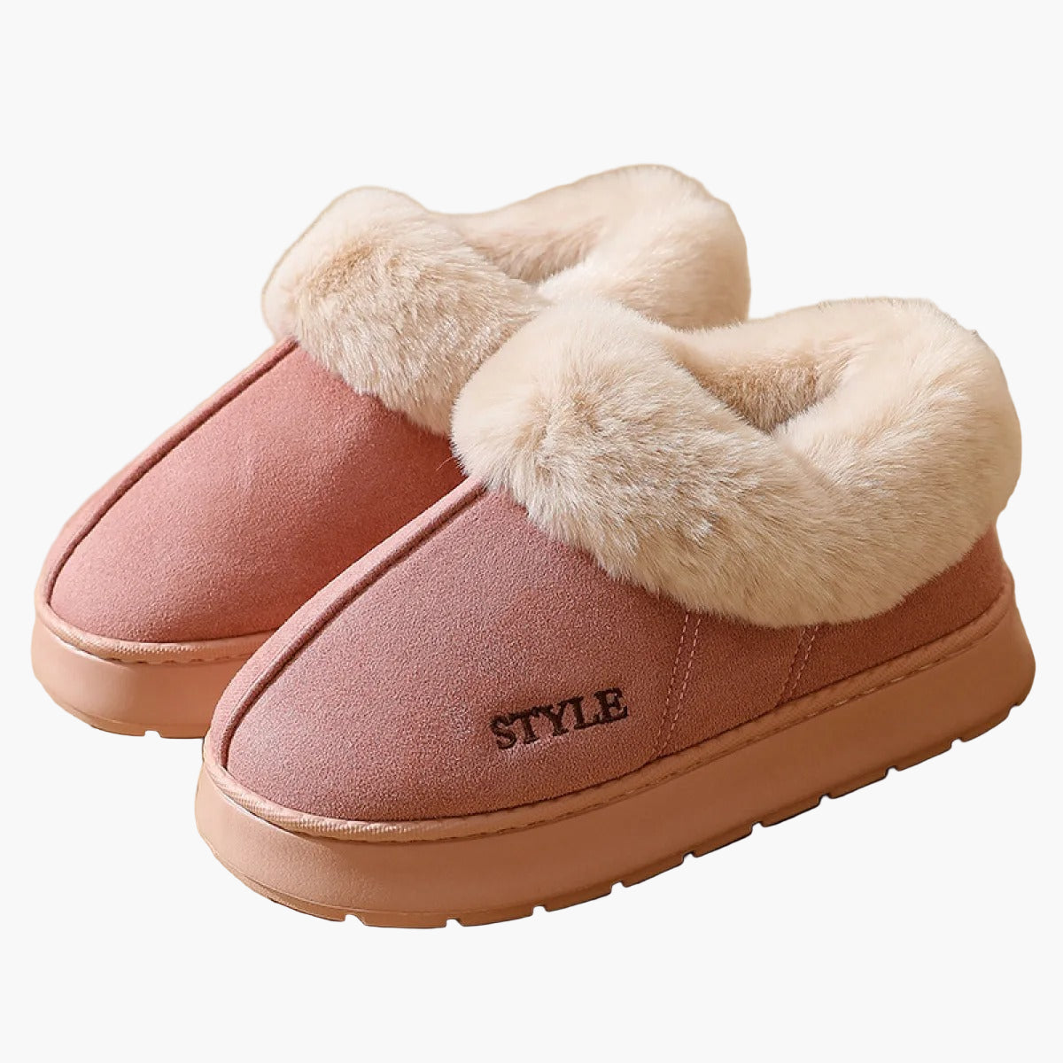 Pantofole invernali da donna con bordo in pelliccia e suola antiscivolo – Comode pantofole calde per casa