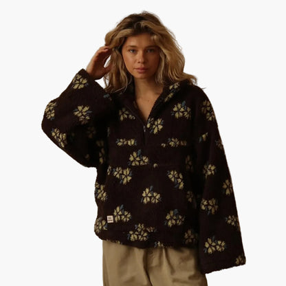 Pull polaire bohème femme à motif floral – Sweat douillet pour loisirs en automne et soirées cosy