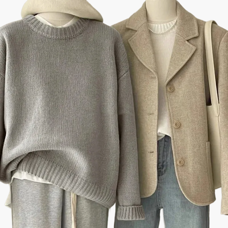 Dames Casual Set met Gebreide Trui en Blazer – Modieuze Vrijetijdslook voor Dagelijks Gebruik & Kantoor