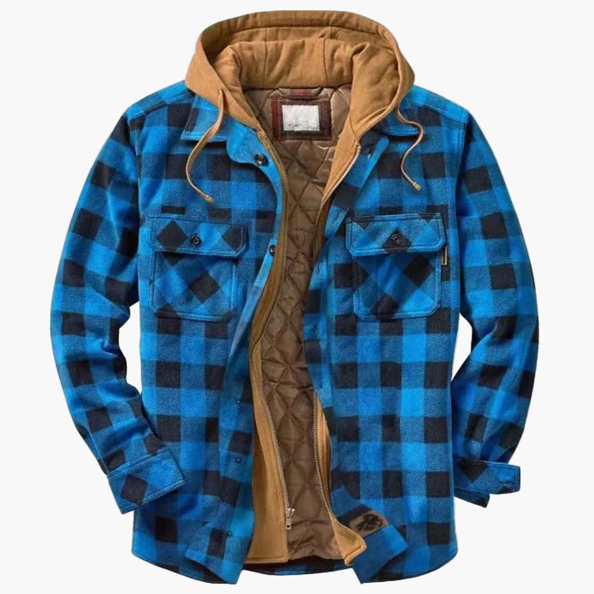 Herren Übergangsjacke mit Kapuze – Kariertes Patchwork, Urbaner Freizeitstil, Warm und Vielseitig
